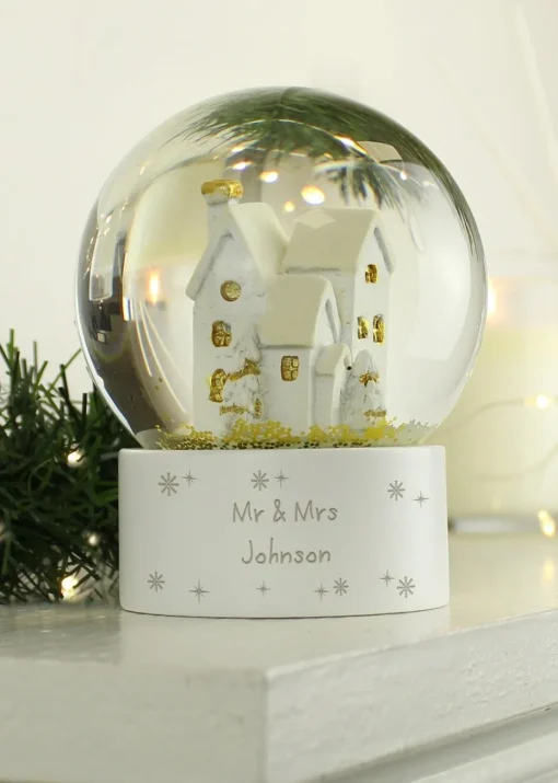 Personalised Memento Company White Message Village Glitter Snow Globe