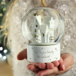 Personalised Memento Company White Message Village Glitter Snow Globe
