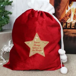 Personalised Memento Company Red Free Text Star Luxury Pom Pom Sack