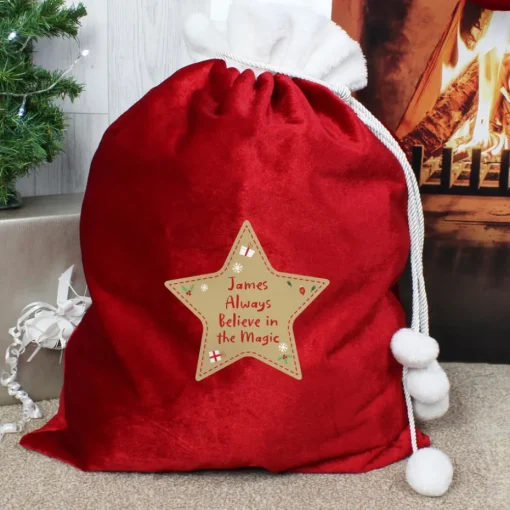 Personalised Memento Company Red Free Text Star Luxury Pom Pom Sack