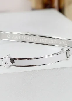 Personalised Memento Company Silver Eid Sterling Expanding Diamante Star Bracelet