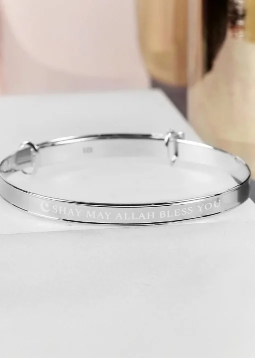 Personalised Memento Company Silver Eid Sterling Expanding Diamante Star Bracelet