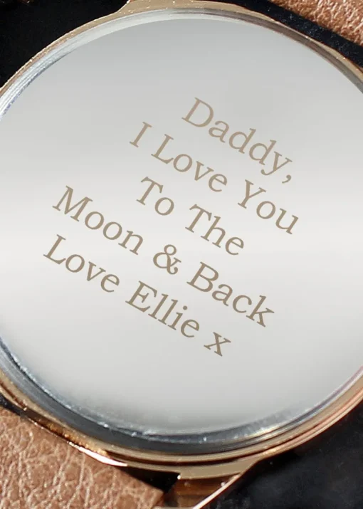 Personalised Memento Company Rose Gold Mens Watch with Brown Strap and Presentation Box