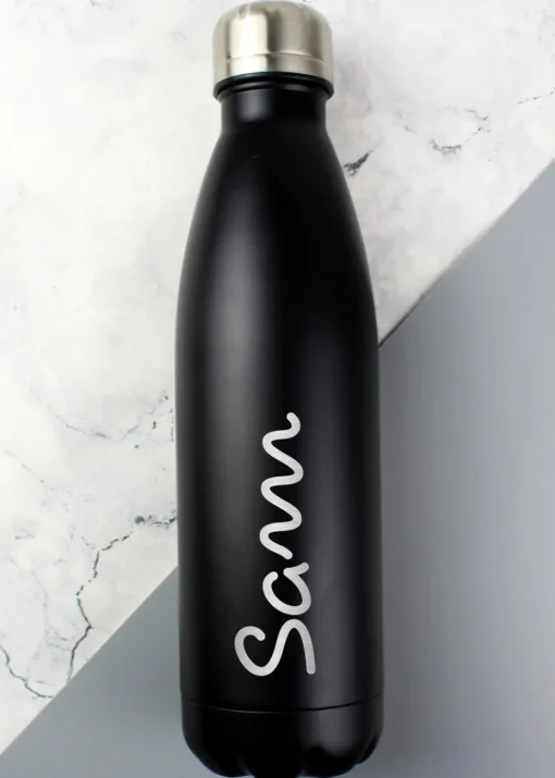 Personalised Memento Company Black Name Only Metal Insulated Drinks Bottle