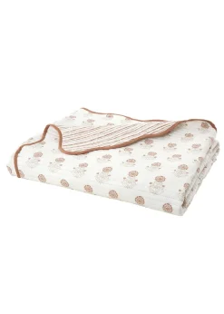 Pineapple Elephant Woodblock Floral So Soft Quilted Terracotta Bedspread