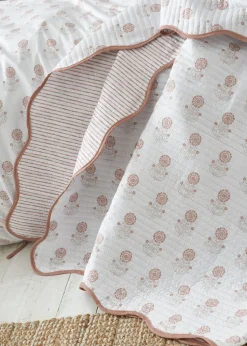 Pineapple Elephant Woodblock Floral So Soft Quilted Terracotta Bedspread