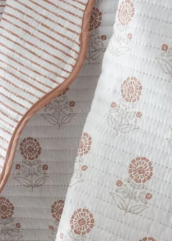 Pineapple Elephant Woodblock Floral So Soft Quilted Terracotta Bedspread