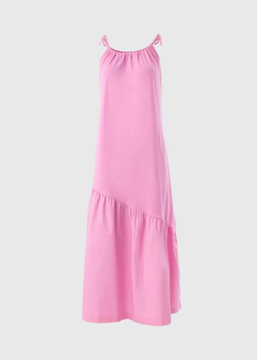 Pink Asymmetric Tiered Cami Maxi Dress