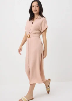 Pink Buckle Midi Shirt Dress
