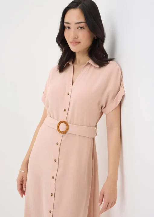 Pink Buckle Midi Shirt Dress
