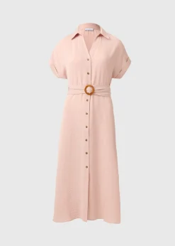 Pink Buckle Midi Shirt Dress