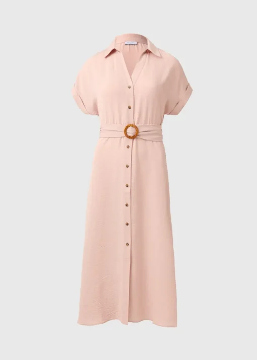 Pink Buckle Midi Shirt Dress