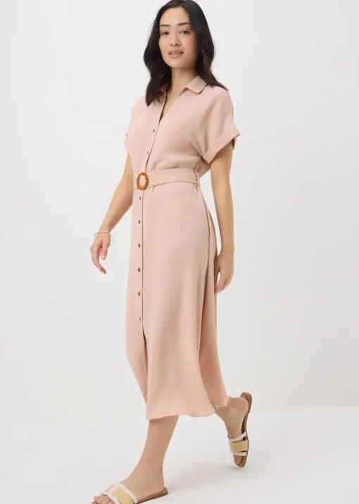Pink Buckle Midi Shirt Dress