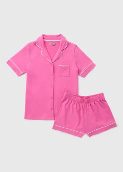 Pink Button Up Shorts Pyjama Set
