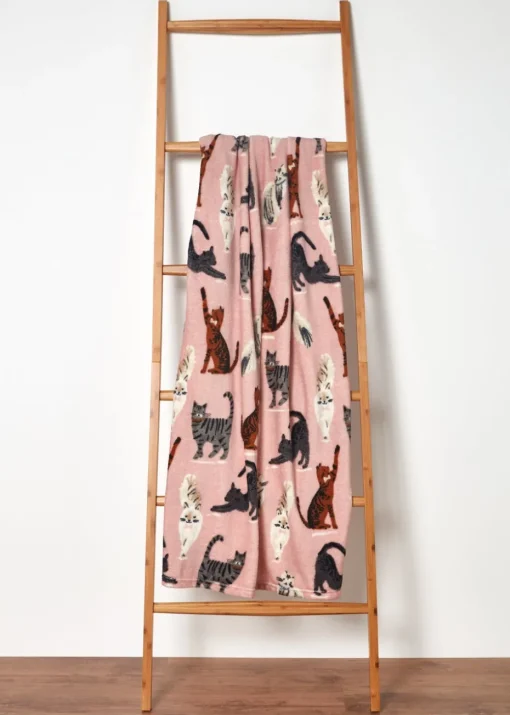 Pink Cat Print Throw