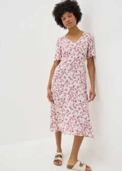 Pink Ditsy Floral Midi Tea Dress