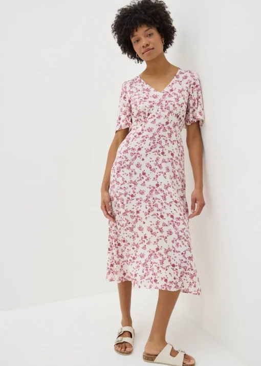Pink Ditsy Floral Midi Tea Dress