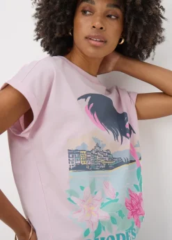 Pink Embellished Rhodes Graphic T-Shirt