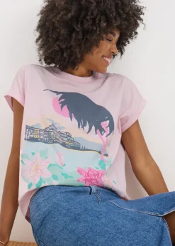 Pink Embellished Rhodes Graphic T-Shirt