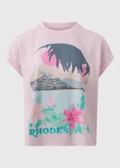 Pink Embellished Rhodes Graphic T-Shirt