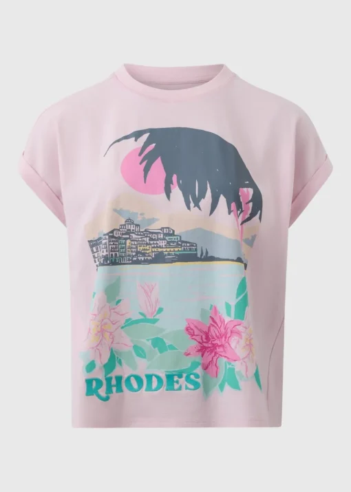 Pink Embellished Rhodes Graphic T-Shirt