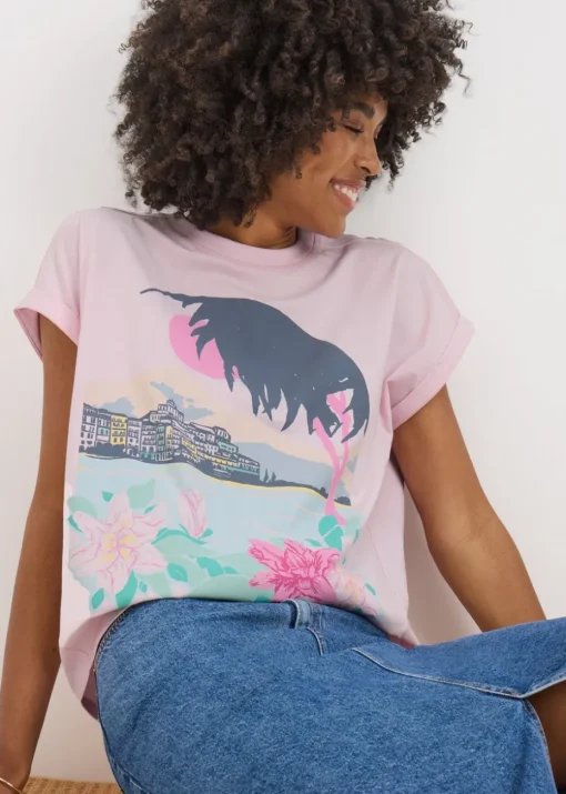 Pink Embellished Rhodes Graphic T-Shirt
