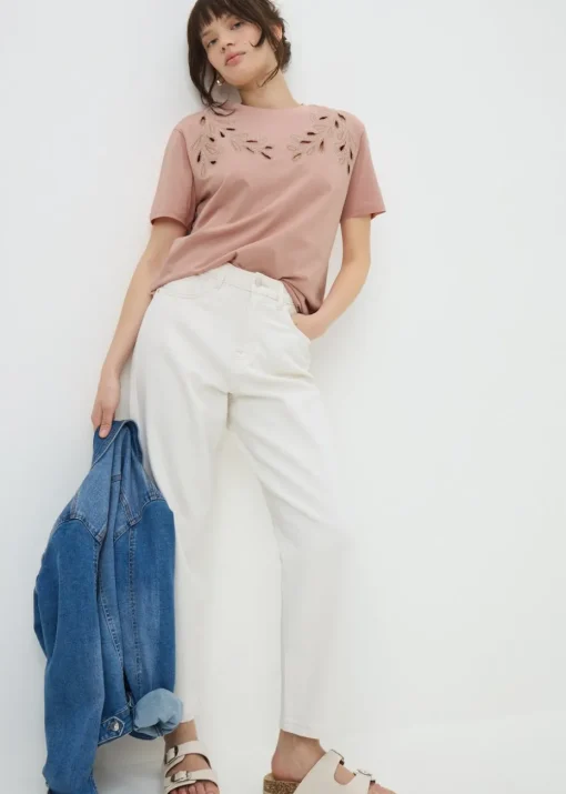 Pink Floral Cut-Out Design T-Shirt