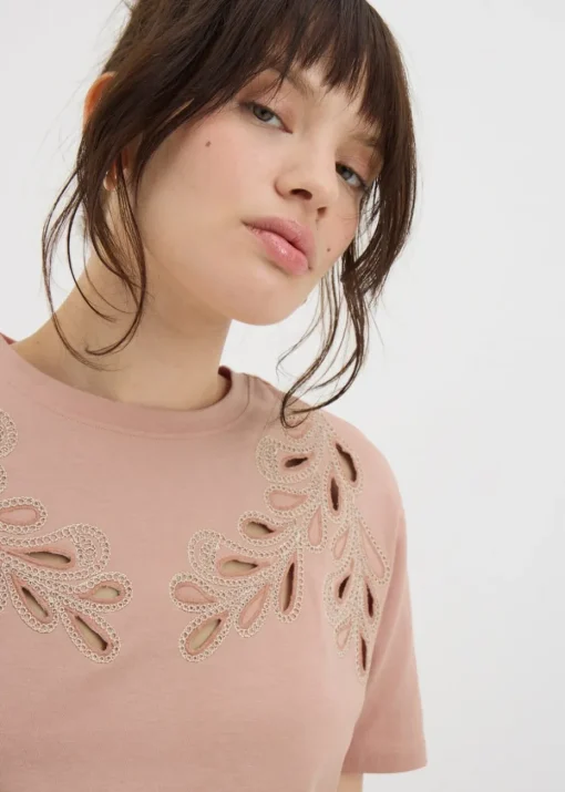 Pink Floral Cut-Out Design T-Shirt