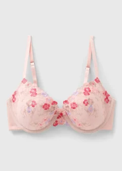 Pink Floral Embellished Bra