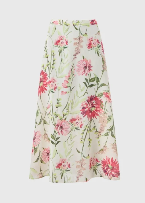 Pink Floral Flared Hem Midaxi Skirt