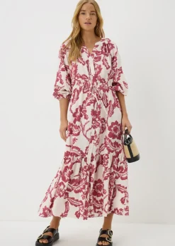 Pink Floral Raglan Midi Shirt Dress