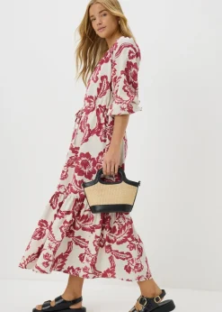 Pink Floral Raglan Midi Shirt Dress