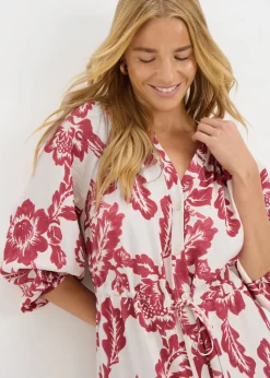 Pink Floral Raglan Midi Shirt Dress