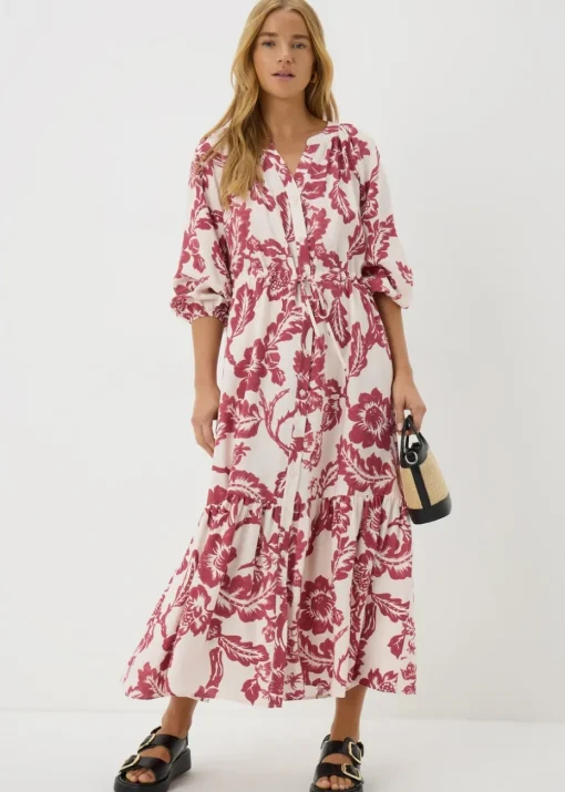 Pink Floral Raglan Midi Shirt Dress
