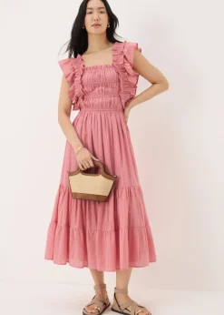 Pink Frill Midi Dress
