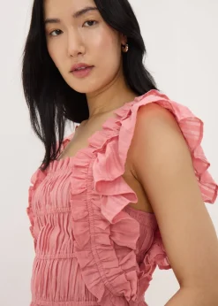 Pink Frill Midi Dress