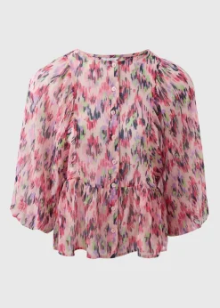 Pink Gathered Volume Sleeve Blouse