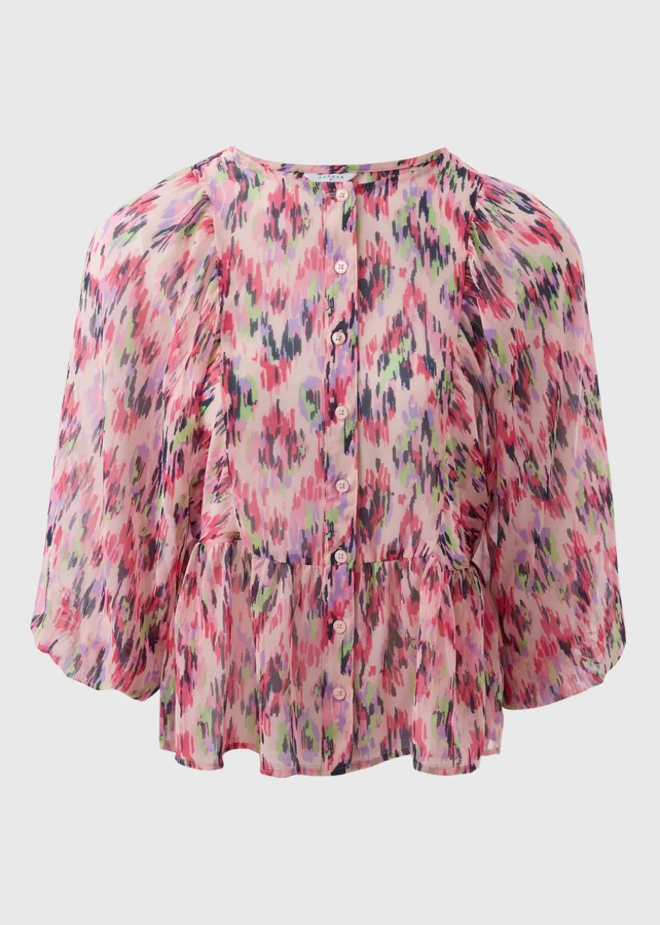 Pink Gathered Volume Sleeve Blouse