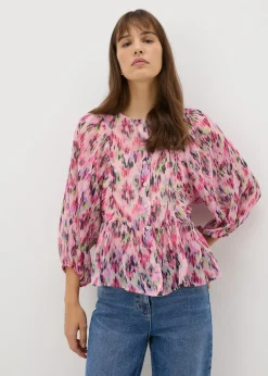 Pink Gathered Volume Sleeve Blouse