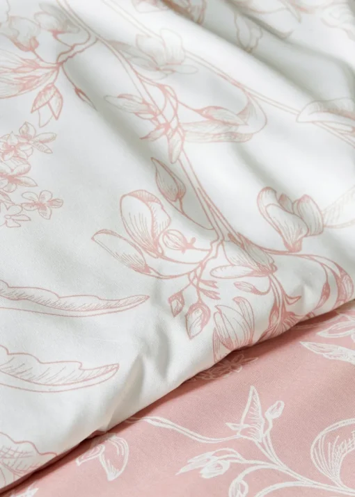 Pink Linear Floral Duvet Set