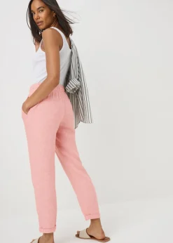 Pink Linen Blend Tapered Trousers