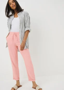 Pink Linen Blend Tapered Trousers