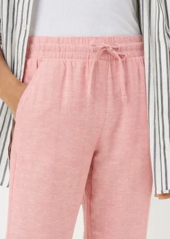 Pink Linen Blend Tapered Trousers