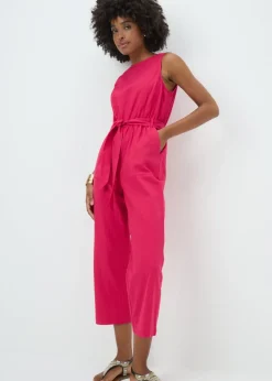 Pink Linen Blend Tie Waist Jumpsuit