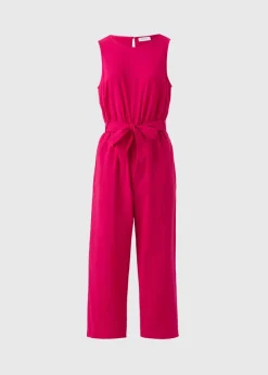Pink Linen Blend Tie Waist Jumpsuit