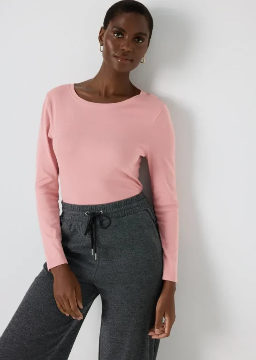 Pink Long Sleeve Fitted T-Shirt