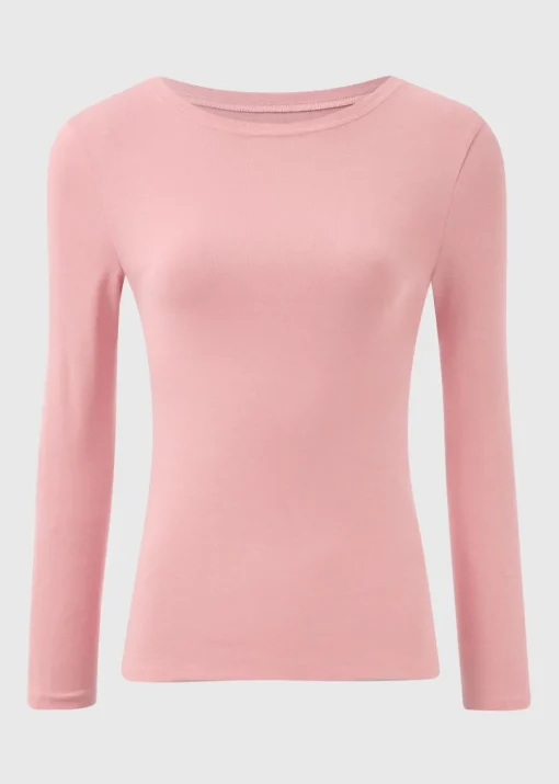 Pink Long Sleeve Fitted T-Shirt