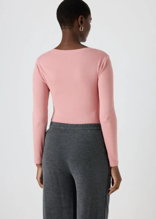 Pink Long Sleeve Fitted T-Shirt