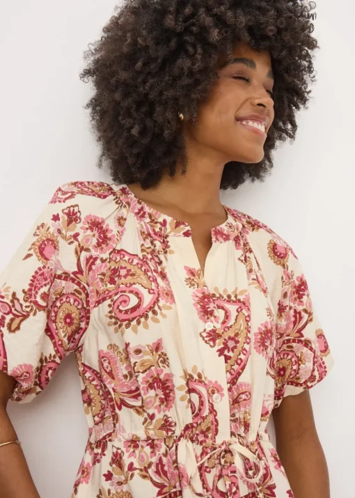 Pink Paisley Print Shirt Midi Dress