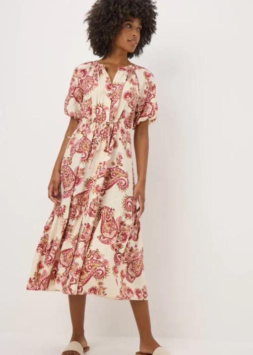 Pink Paisley Print Shirt Midi Dress